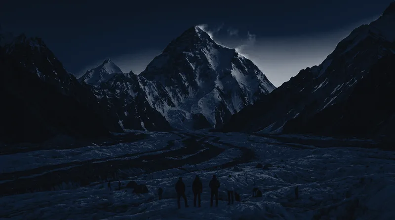 K2 at blue hour, seen from Concordia above the Baltoro Glacier