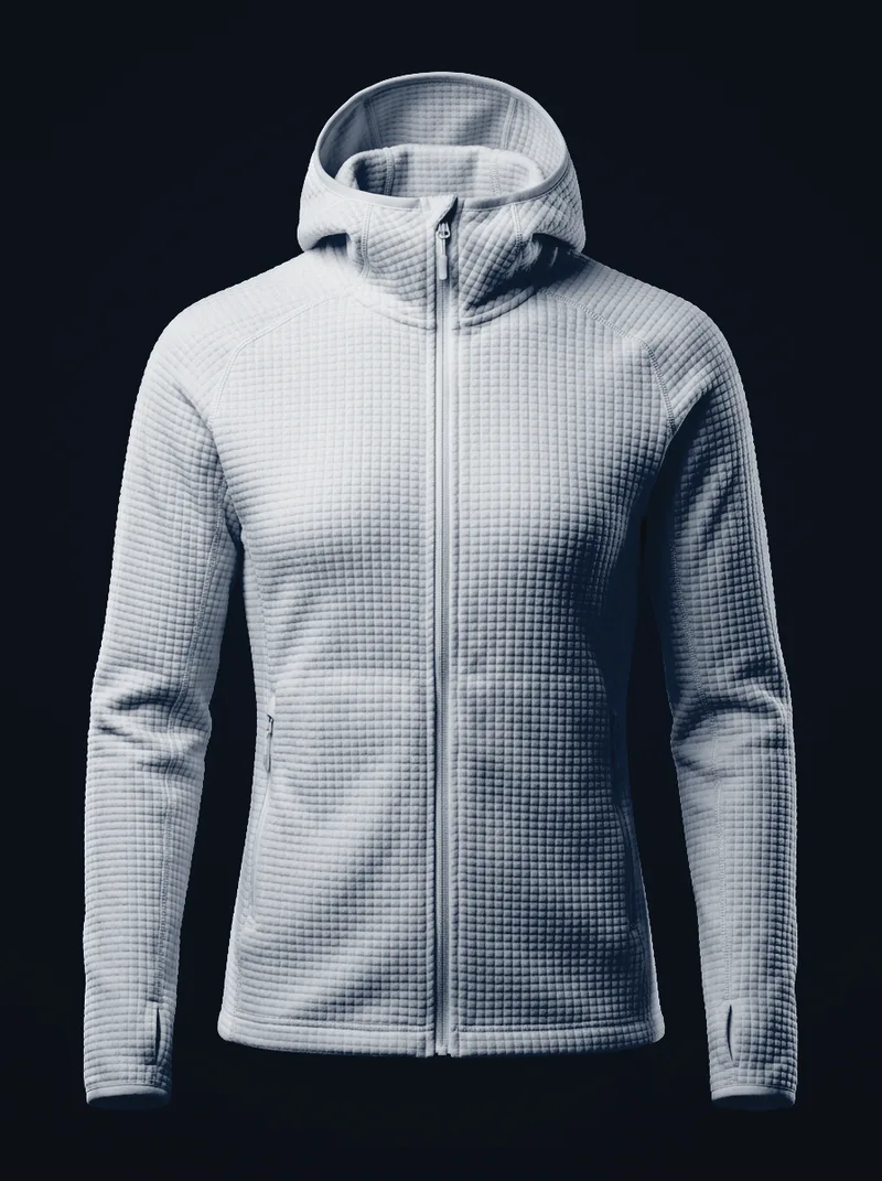 Grid Fleece Hoody in white
