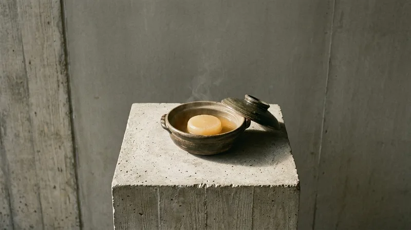 Nimono: Daikon in dashi, white miso, Shiitake tempura, smoked shio, Cucumber, amazake vinegar
