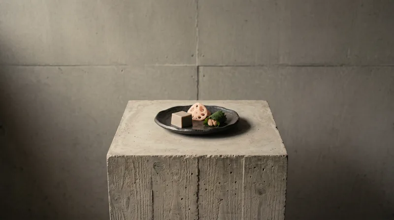Sakizuke: Sesame tofu, kōji-cured yolk, Ten small pickles of the season
