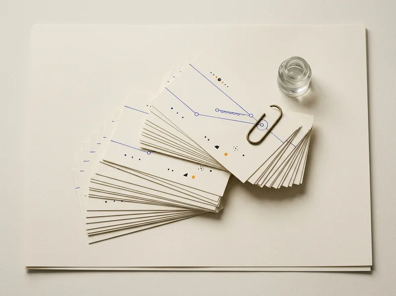 Index cards connected by fine ultramarine ink lines