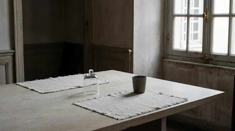 Quiet stone consultation table in the Grasse salon with natural northern window light